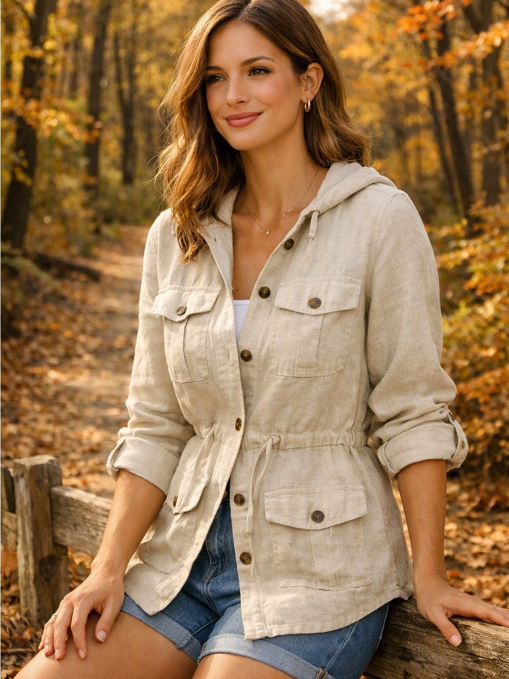 LOFT Light Beige Hooded Utility Jacket